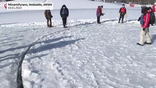 Hokkaido town tests ice carousel in frozen lake