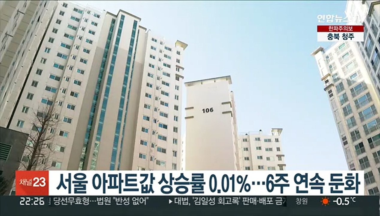 서울 아파트값 상승률 0.01%…6주 연속 둔화