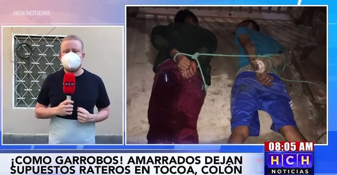 ¡Como garrobos! Amarrados dejan a supuestos rateros en Tocoa