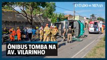 Ônibus do Move Metropolitano perde eixo e tomba na Vilarinho