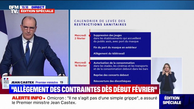 Jean Castex annonce un allègement des restrictions en deux étapes qui interviendront le 2 et le 16 février