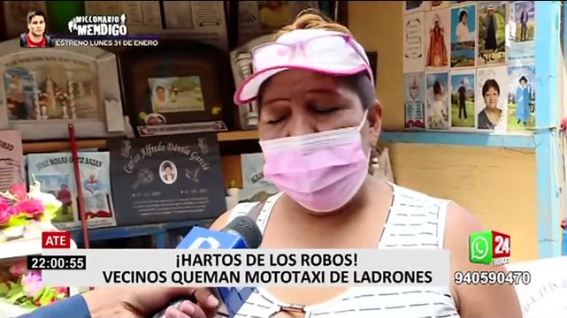 Ate: vecinos quemaron mototaxi de delincuentes que intentaron asaltar a transeúnte