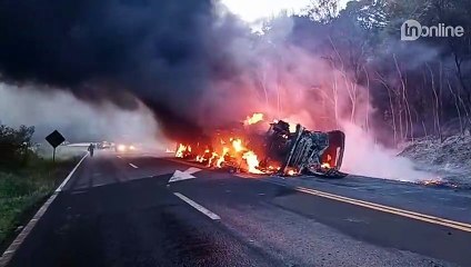 Homem morre queimado após carreta com óleo diesel explodir