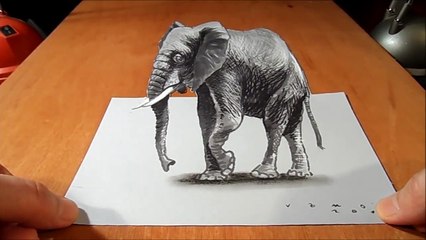 Drawing 3D Elephant - How to Draw 3D Elephant on Paper
