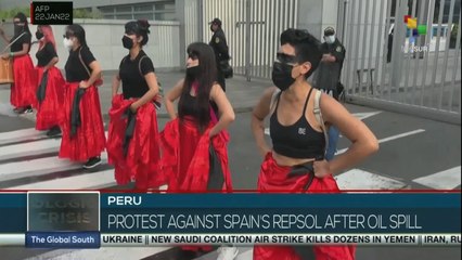Peru:Protests in Lima in front of Spain Company Repsol after oil spill