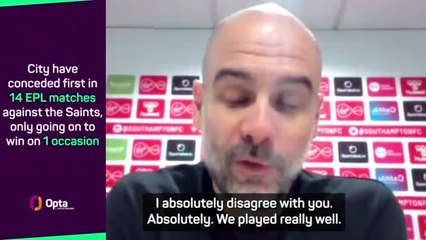 Video herunterladen: Guardiola rejects reporter's verdict on Southampton-Man City draw