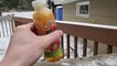 Apple Juice Bottle Freezes Into Ice On Being Struck Against Surface In Sub-Zero Temperatures
