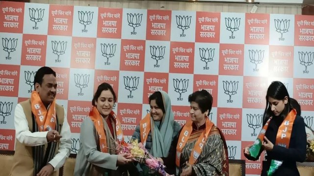 BJP welcomes Aparna Yadav and Aditi Singh at Lucknow office