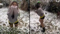 Soğuk havaya aldırış etmeyen Neslihan Atagül, mini şortuyla kar keyfi yaptı