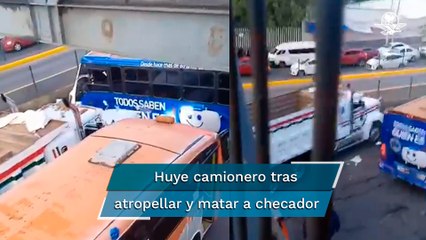 Camionero huye luego de atropellar y matara checador; choca a automovilistas que quisieron detenerl