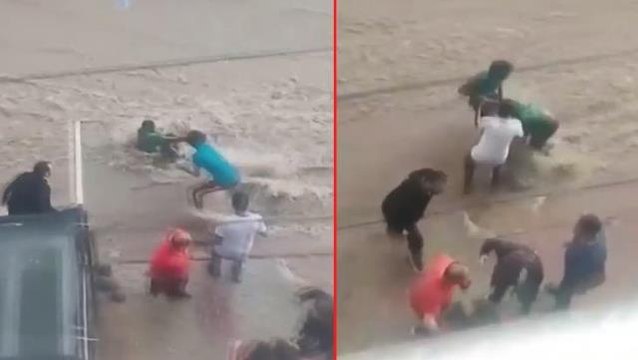 Ölümle yaşam arasında! Başkent'te sele kapılan kişi son anda böyle kurtarıldı