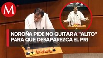 Con manzanas, Noroña explica a oposición resultados electorales del domingo