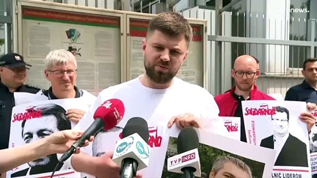 В Варшаве прошёл пикет в защиту арестованных лидеров профсоюзов Беларуси