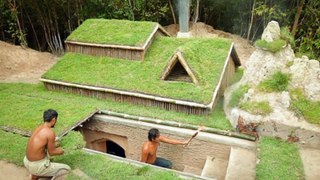 Building underground hut with grass roof & fireplace with clay | Now 2022