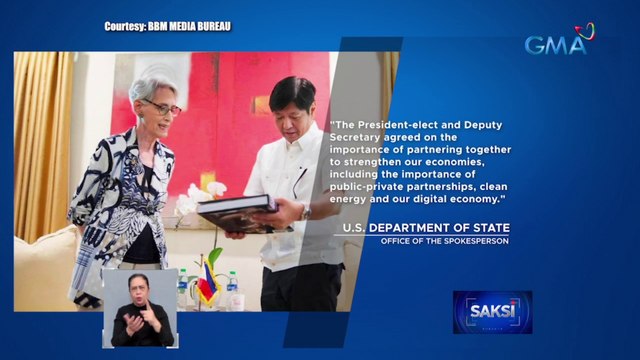 Pres.-elect Marcos, maaaring makabiyahe sa Amerika, ayon kay Deputy US Sec. of State Sherman | Saksi