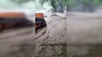 Sel sularına kapılan otomobil metrelerce sürüklendi