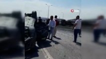 Pendik'te beton tankeri yola devrildi