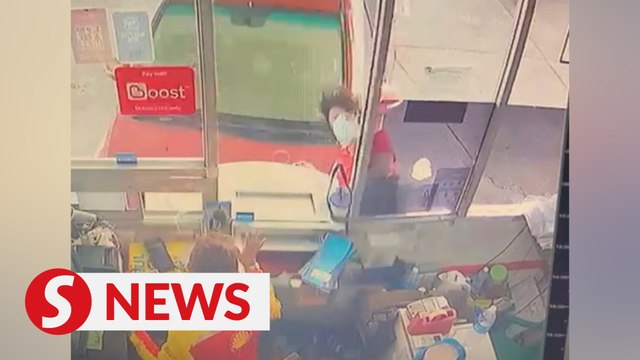 Lucky escape for woman after car crashes into her at Tawau petrol station