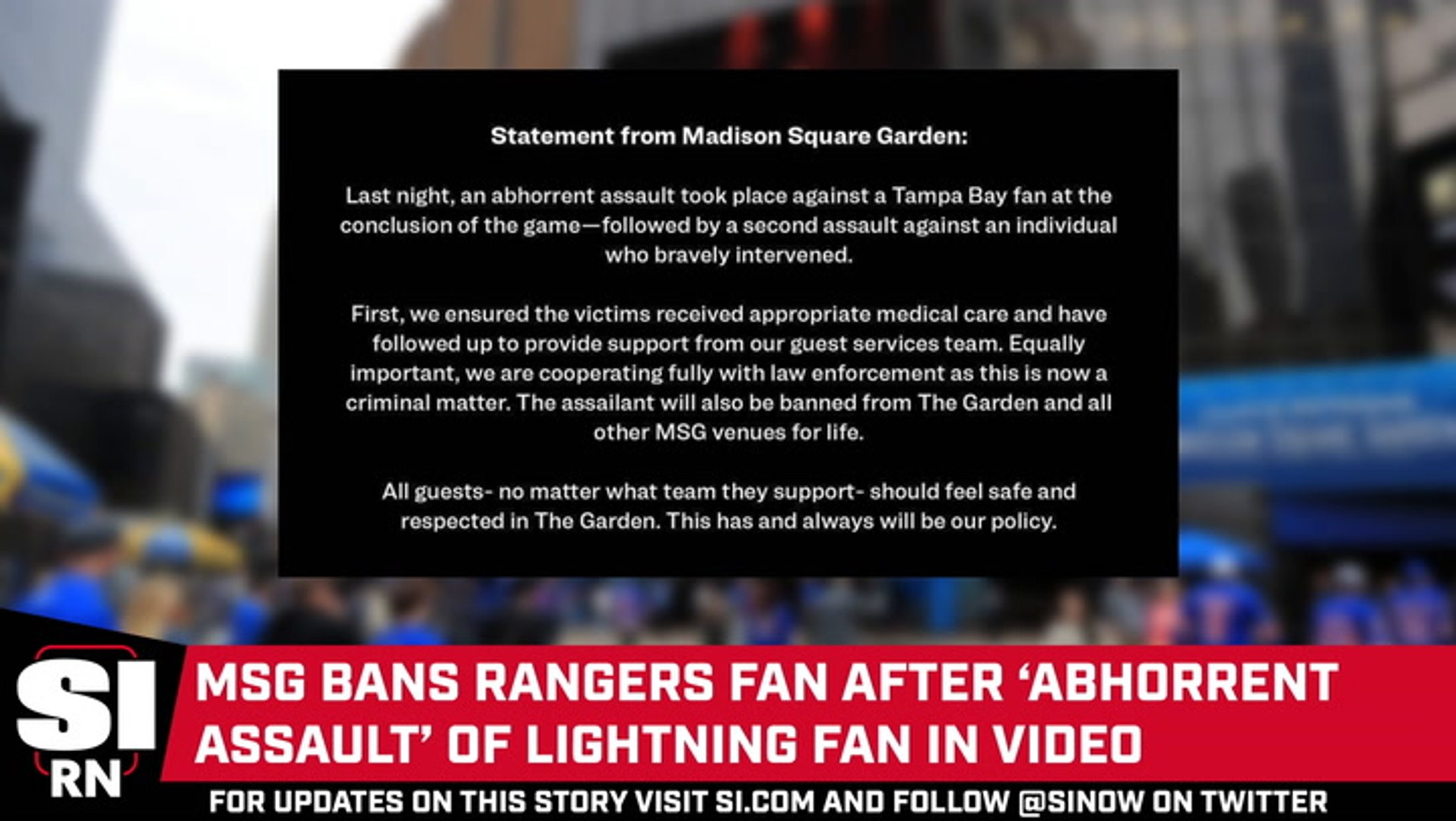 MSG Bans Rangers Fan After 'Abhorrent Assault' of Lightning Fan in Video -  video Dailymotion