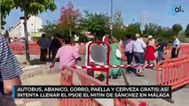 Autobús, abanico, gorro, paella y barra libre: así intenta llenar el PSOE el mitin de Sánchez en Málaga