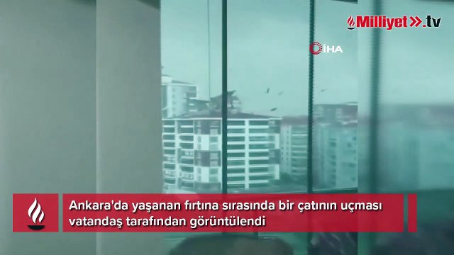 Fırtınaya dayanamayan çatı böyle uçtu