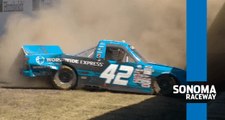 Carson Hocevar spins, makes contact with the wall in Trucks qualifying