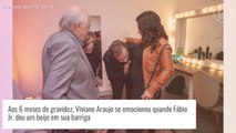 Viviane Araujo exibe barrigão de gravidez e se emociona com beijo de Fábio Jr. em show de Dia dos Namorados