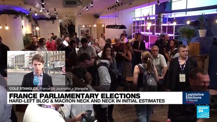 Macron and left-wing bloc neck and neck in polls in battle for parliament majority