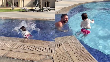 'Fearless 11-month-old swimmer doesn't need any help with stepping into the water '
