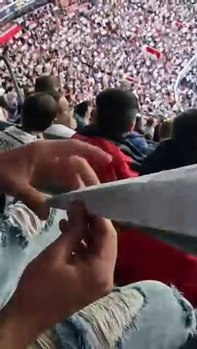 Marquer un but avec un avion en papier depuis les tribunes