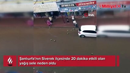 Selde sürüklenen karpuzları vatandaşlar kurtarmaya çalıştı