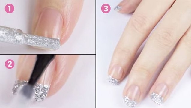 Diese französische Maniküre mit Pailletten ist sehr originell. Lernen Sie, wie einfach so etwas geht!