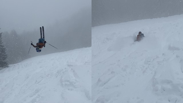 'Skier engulfed in snow after MISSING BIG on frontflip '