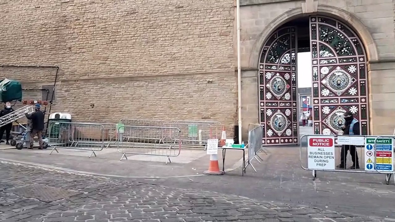 Marvel series filming as Samuel L Jackson arrives at the Piece Hall