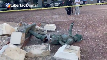 La estatua de Juan Ponce de León, primer gobernador de Puerto Rico, derribada
