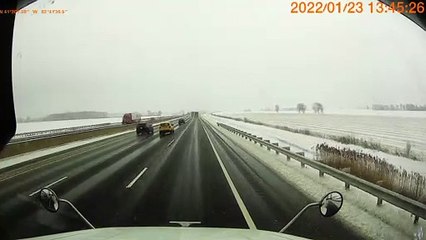 Speeding Slow Plow Truck Damages Vehicles on Interstate