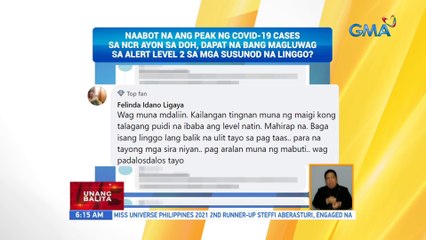 Ngayong naabot na ang peak ng COVID-19 cases sa NCR ayon sa DOH, dapat na bang magluwag sa Alert Level 2 sa mga susunod na linggo?  | UB