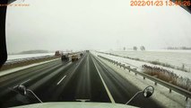 Speeding Snowplow Truck Damages Vehicles on Interstate