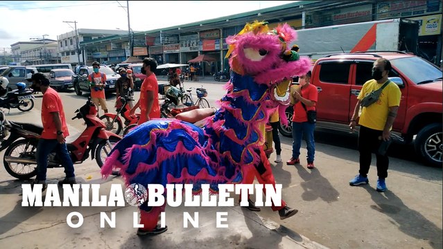 Dancers perform a traditional Lion dance before business establishments at Chinatown in Davao City