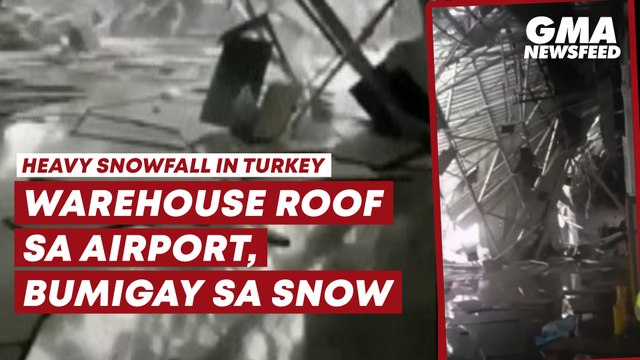 Warehouse roof sa airport, bumigay sa snow | GMA News Feed