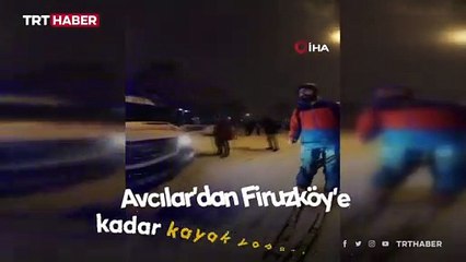 İstanbul sokaklarında kayak yaptı