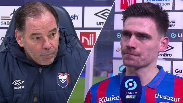 J22 Ligue 2 BKT : les réactions de S.Moulin et J.Deminguet après SMCaen 2-0 AC Ajaccio