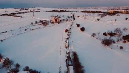 SAZLIBOSNA KÖYÜ VE KAPANAN YOL HAVADAN GÖRÜNTÜLENDİ