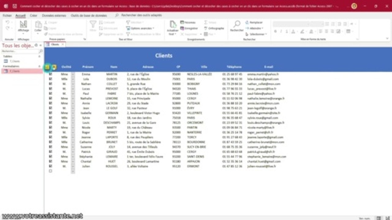 Comment cocher et décocher des cases à cocher en 1 clic dans un formulaire sur Access ?