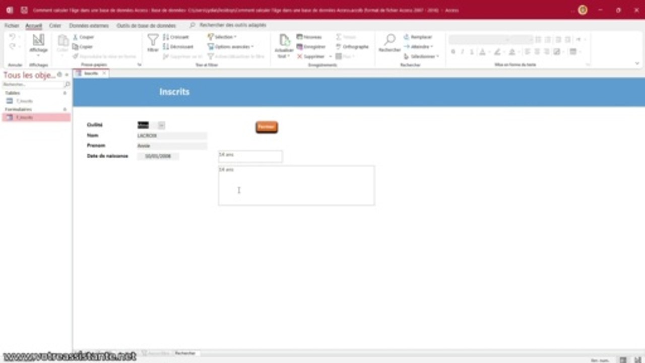Comment calculer l'âge dans une base de données Access ?