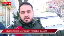 Bahçelievler'de karın kapattığı yolda bırakılan motosikleti temizleyip çaldılar