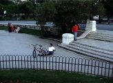 Biker Falls on Back After Attempting to Jump Over Two Flight of Stairs Over His Bike
