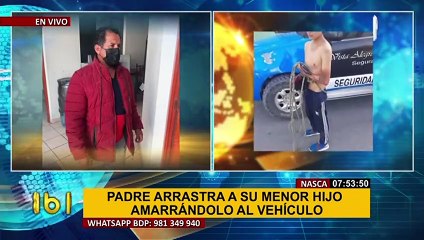 ¡Salvaje! Padre amarra a su hijo arrastrándolo con su vehículo