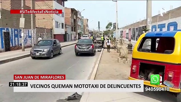 ¡Hartos de la delincuencia!: vecinos prenden fuego a mototaxi de ladrones en SJM