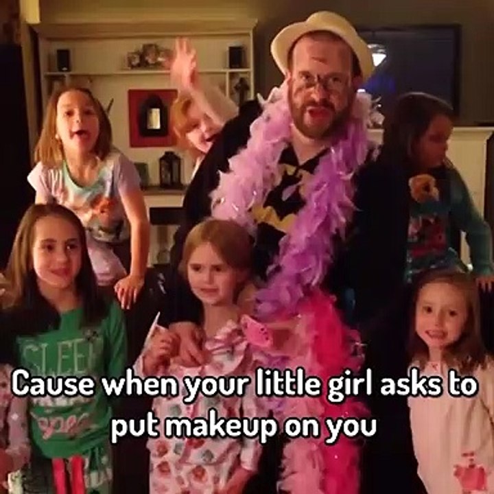 funny video of a father putting on makeup to cheer up his kids